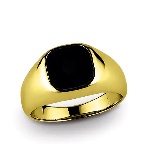 10k Solid Yellow Gold Engagement Ring with Natural Black Onyx Gemstone