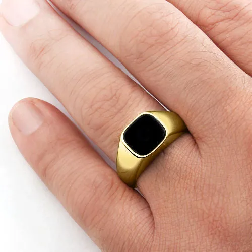 10k Solid Yellow Gold Engagement Ring with Natural Black Onyx Gemstone