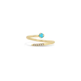 14k Prong Turquoise & Pavé Diamond Bypass Ring