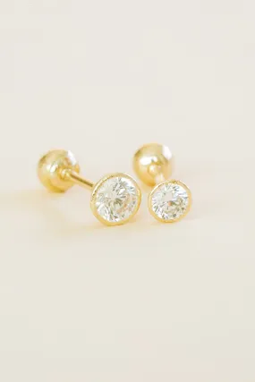 14k Solid Gold Wrap Round Cz Barbell Ball Ear Post Stud Earring Piercing