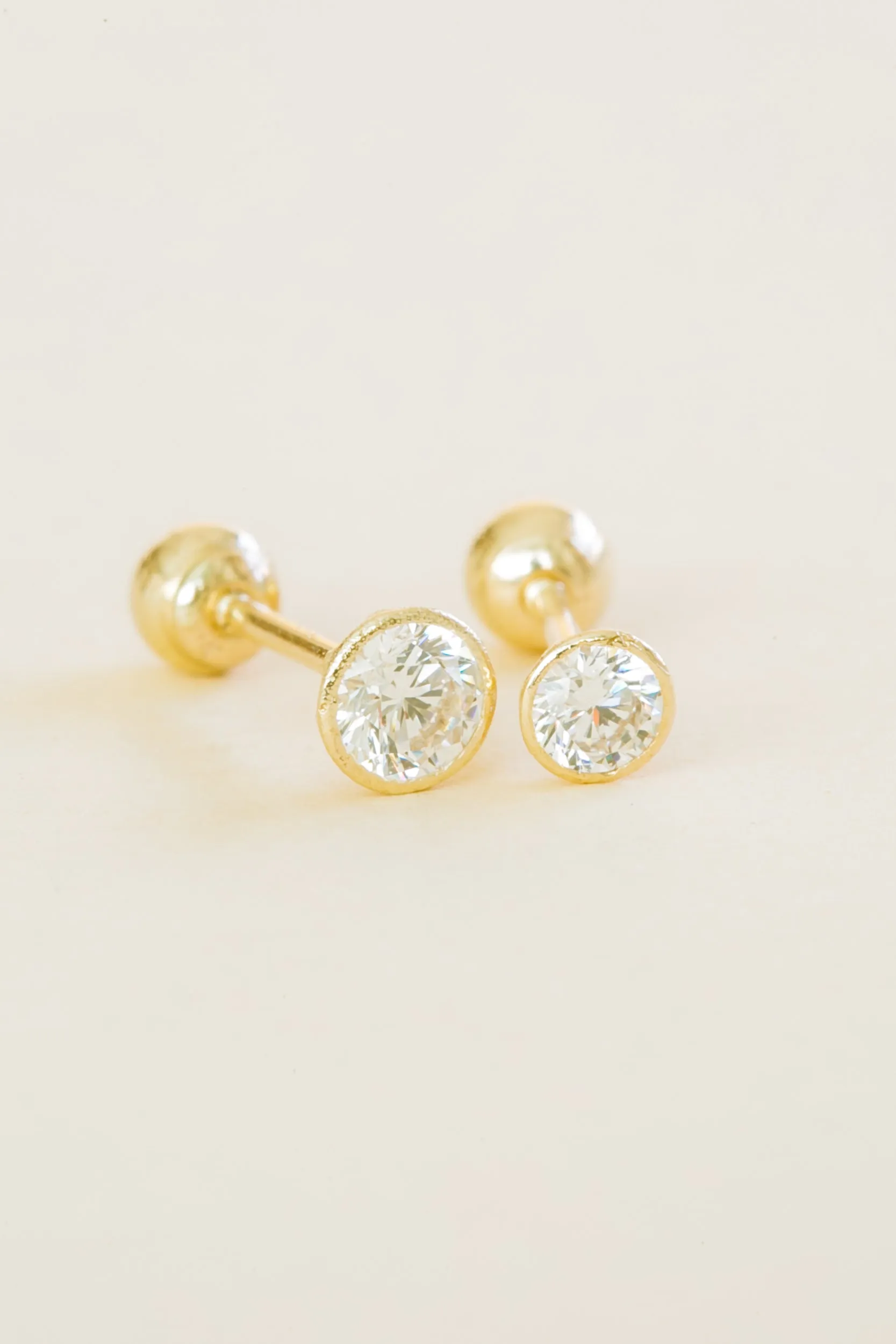 14k Solid Gold Wrap Round Cz Barbell Ball Ear Post Stud Earring Piercing