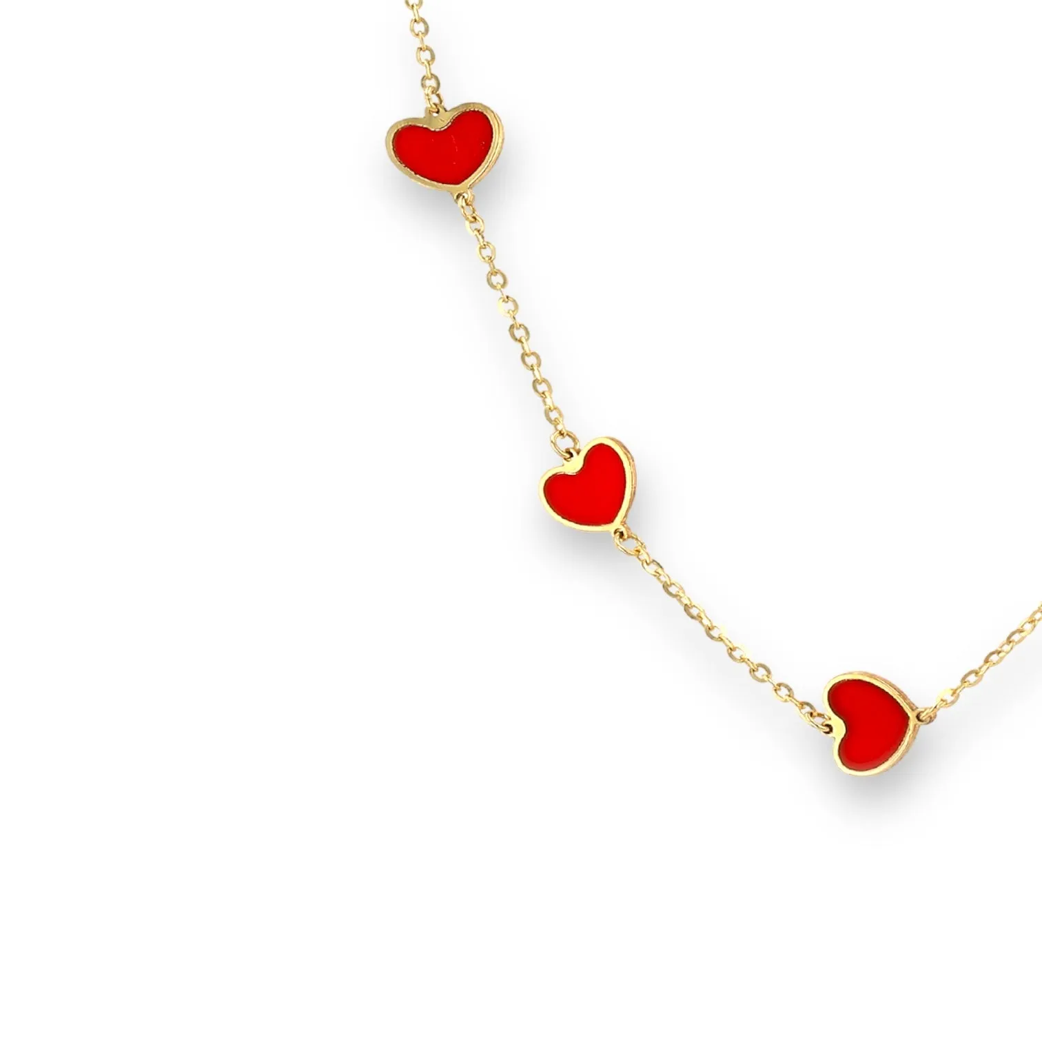 14K Yellow Gold Red Enemal  Heart Choker-9096