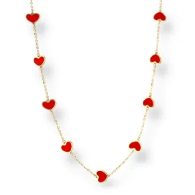 14K Yellow Gold Red Enemal  Heart Choker-9096