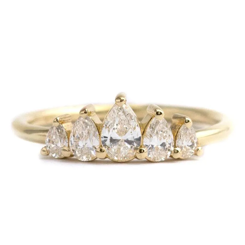 18K Gold and Five Graduated Pear Diamond Unique Ring