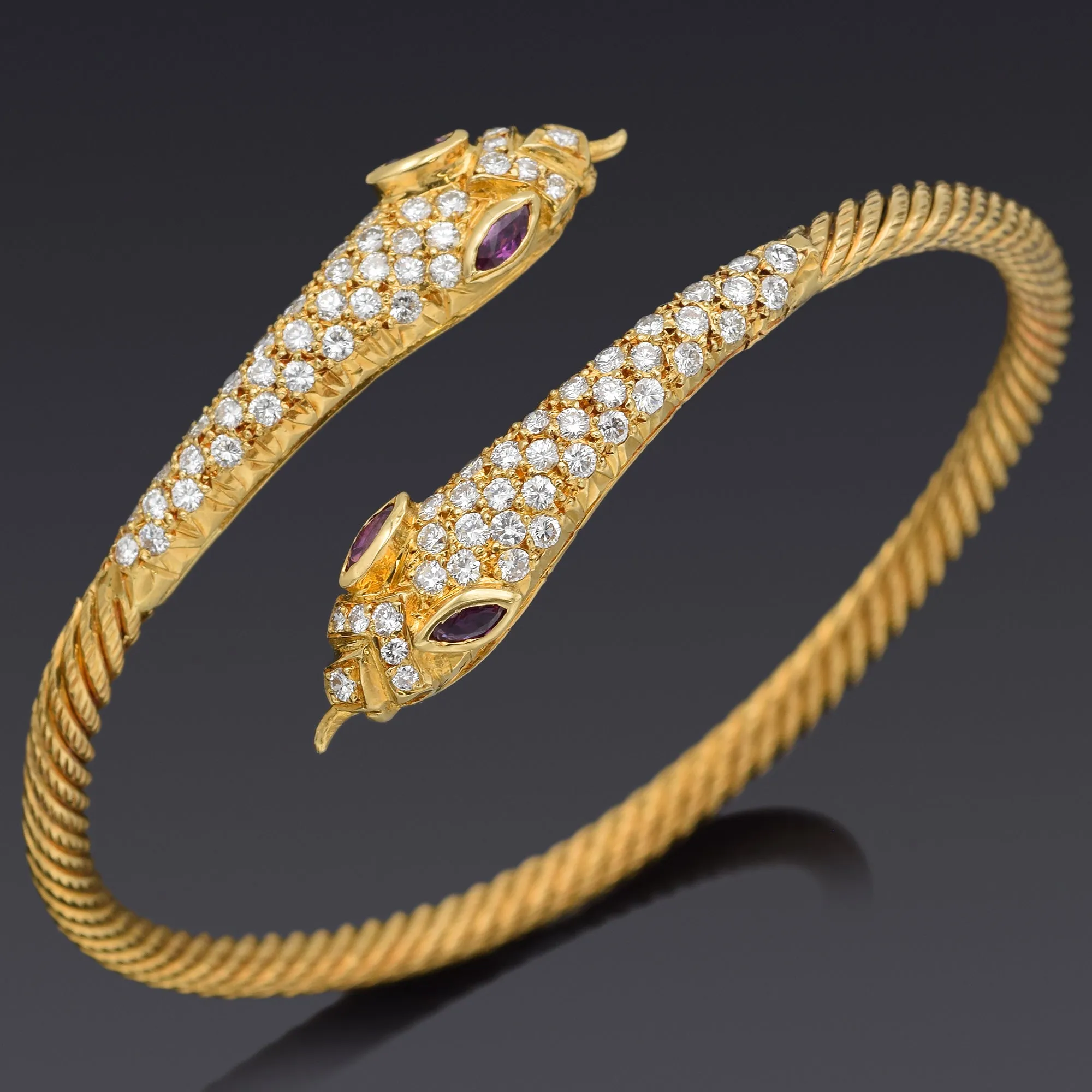 18K Yellow Gold Ruby & 6.40TCW Diamond Snake Collar Necklace & Wrap Bracelet Set