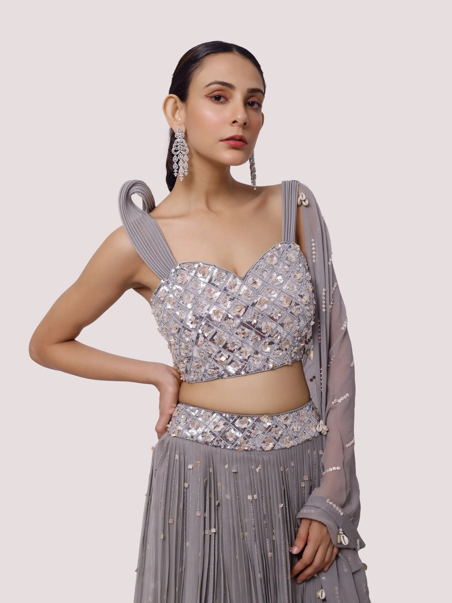 30Z293-RO Grey Georgette Ghagara Set