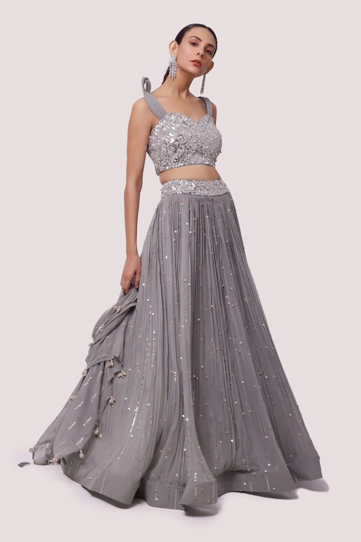 30Z293-RO Grey Georgette Ghagara Set