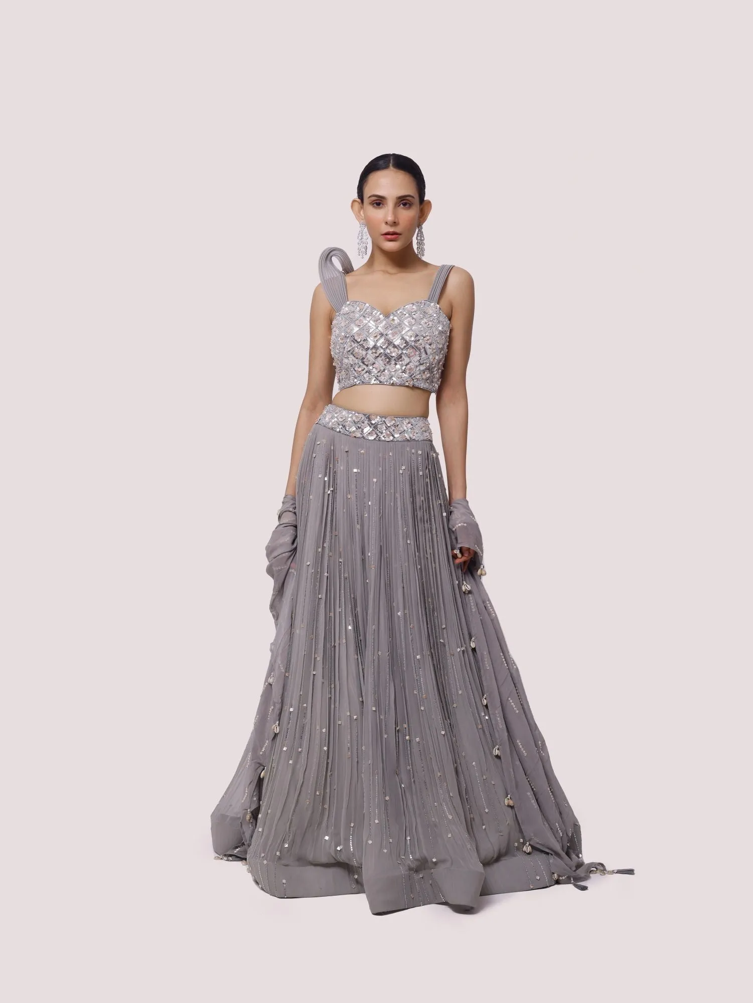 30Z293-RO Grey Georgette Ghagara Set