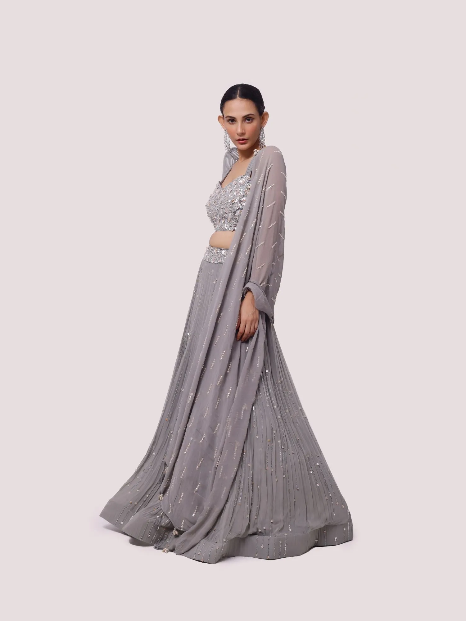 30Z293-RO Grey Georgette Ghagara Set