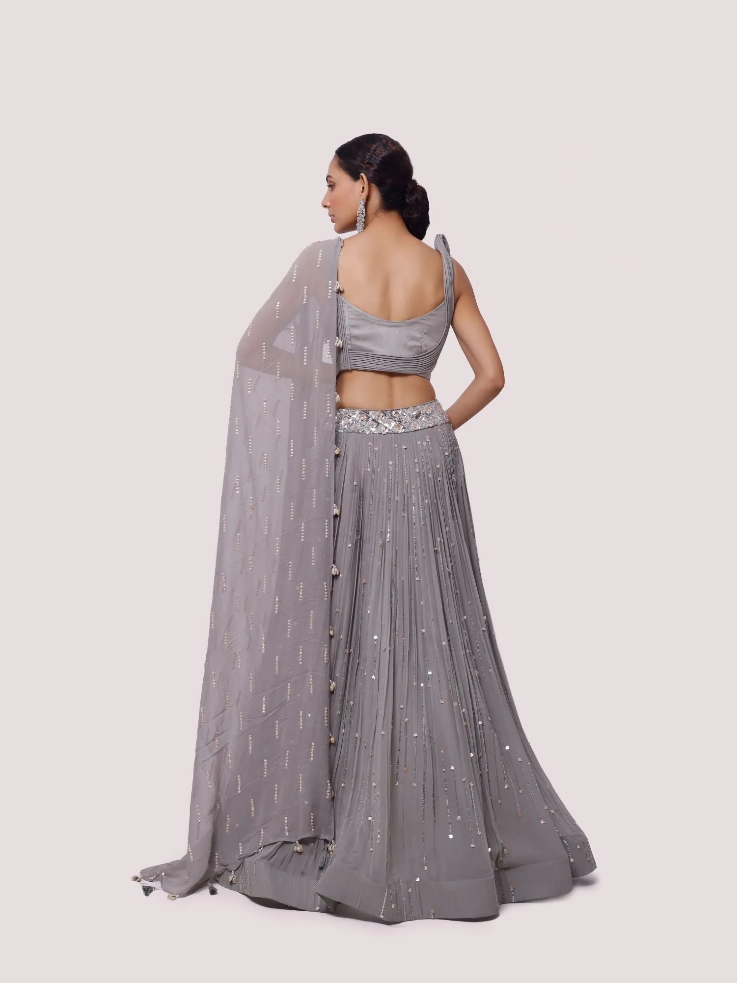 30Z293-RO Grey Georgette Ghagara Set