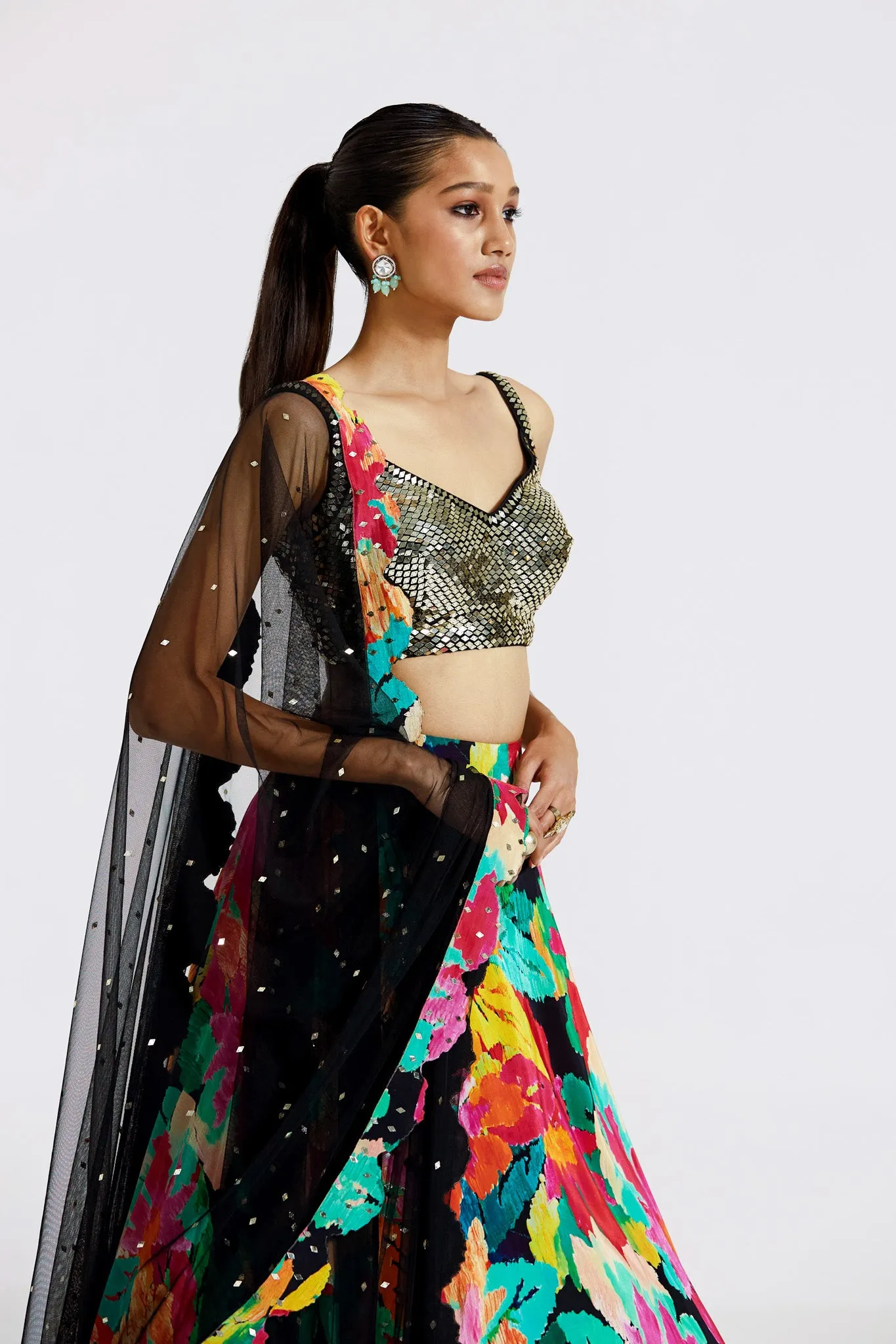 30Z373-RO Multicolor Floral Embroidered Contemporary Lehenga