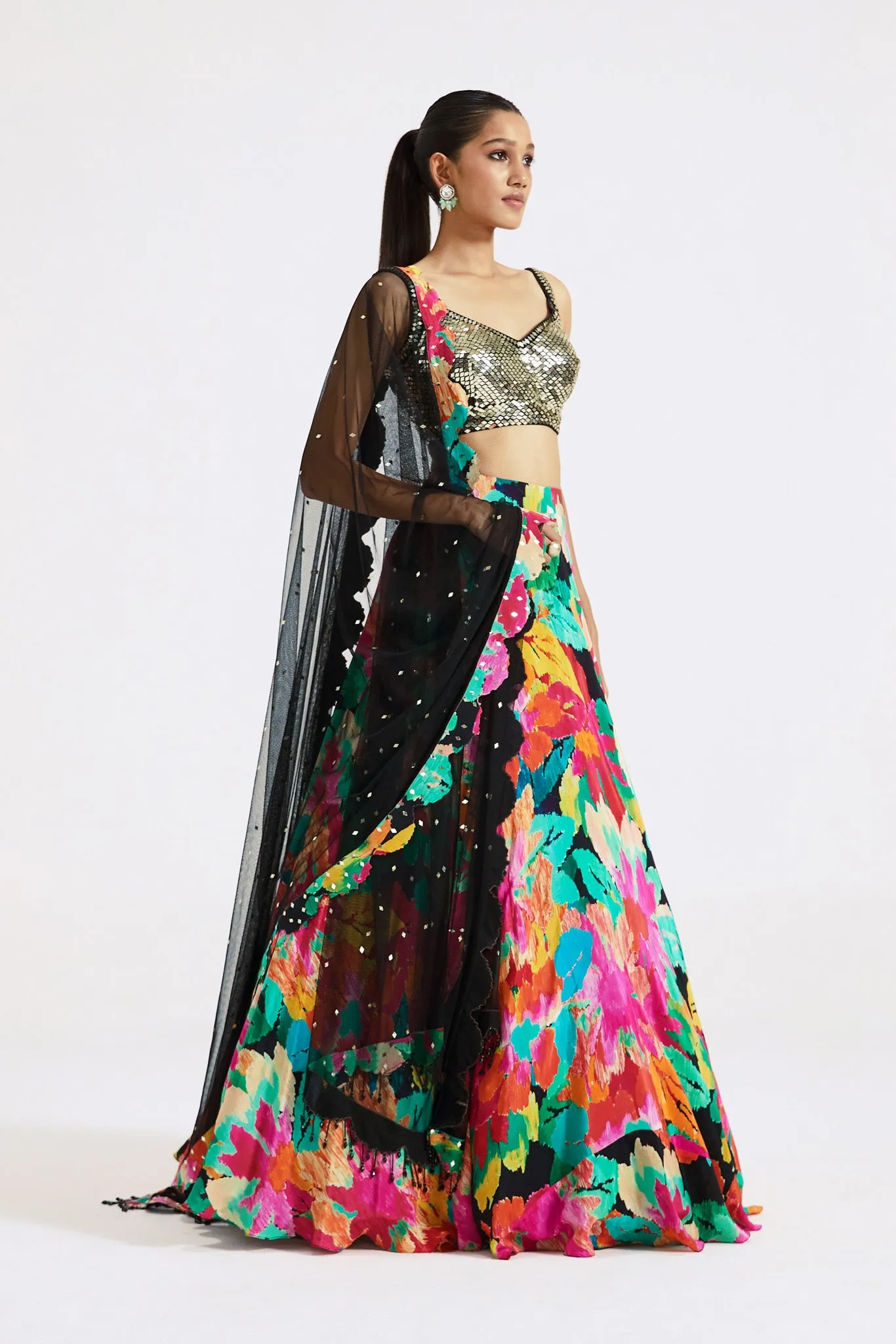 30Z373-RO Multicolor Floral Embroidered Contemporary Lehenga