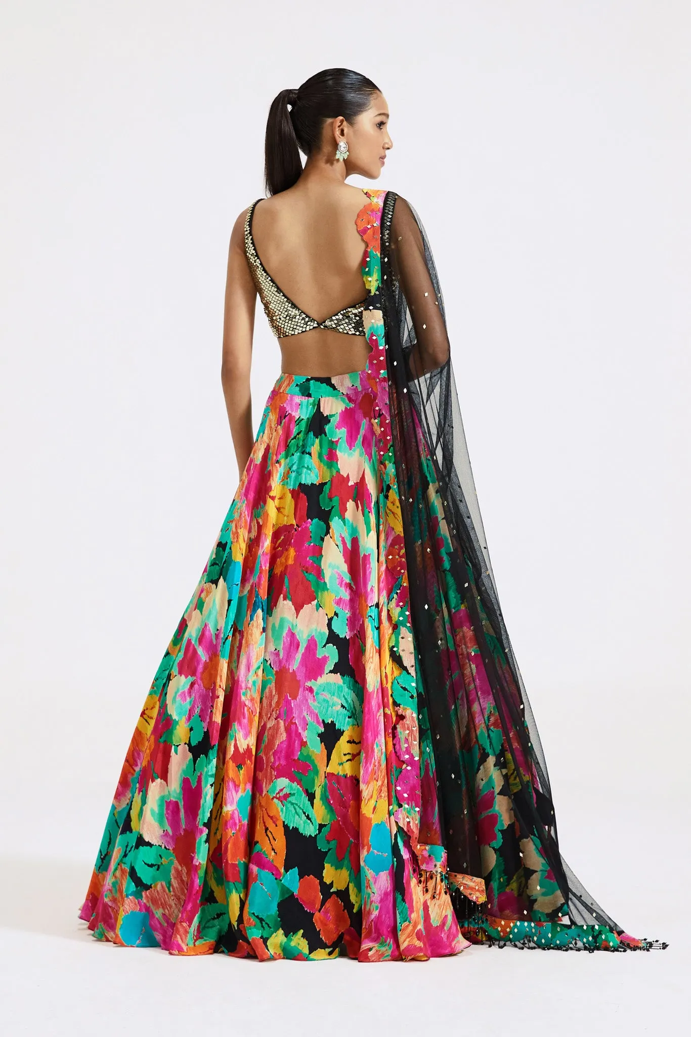 30Z373-RO Multicolor Floral Embroidered Contemporary Lehenga