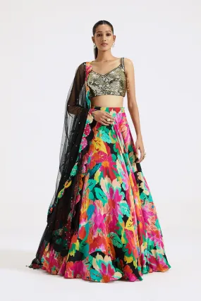 30Z373-RO Multicolor Floral Embroidered Contemporary Lehenga