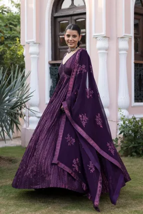 50Z637-NRO Wine Gown With Net Dupatta