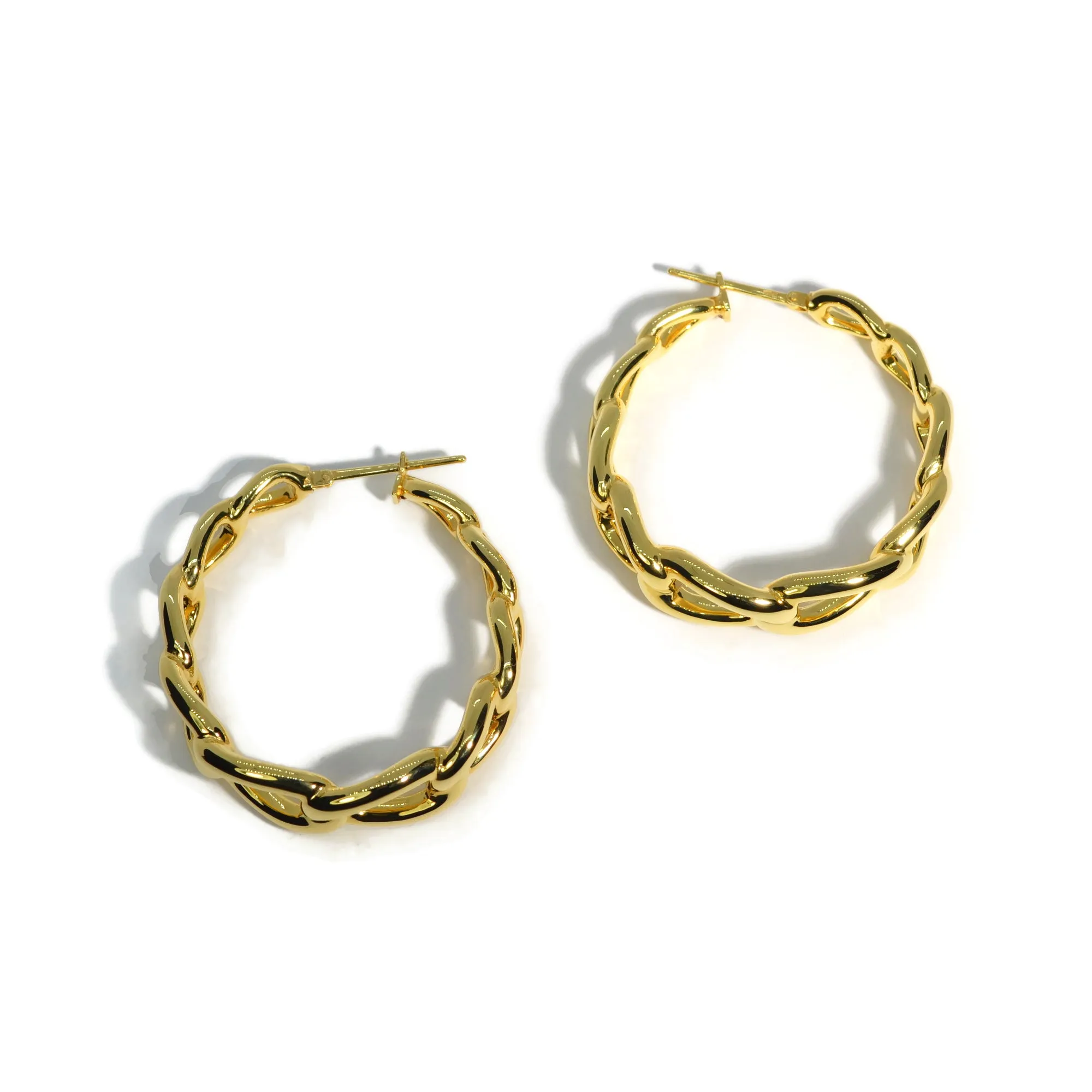 AFJ Gold Collection - Chain Link Hoop Earrings, 18k Yellow Gold