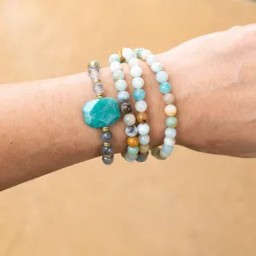 Amazonite and Cloudy Quartz Mala Bracelet