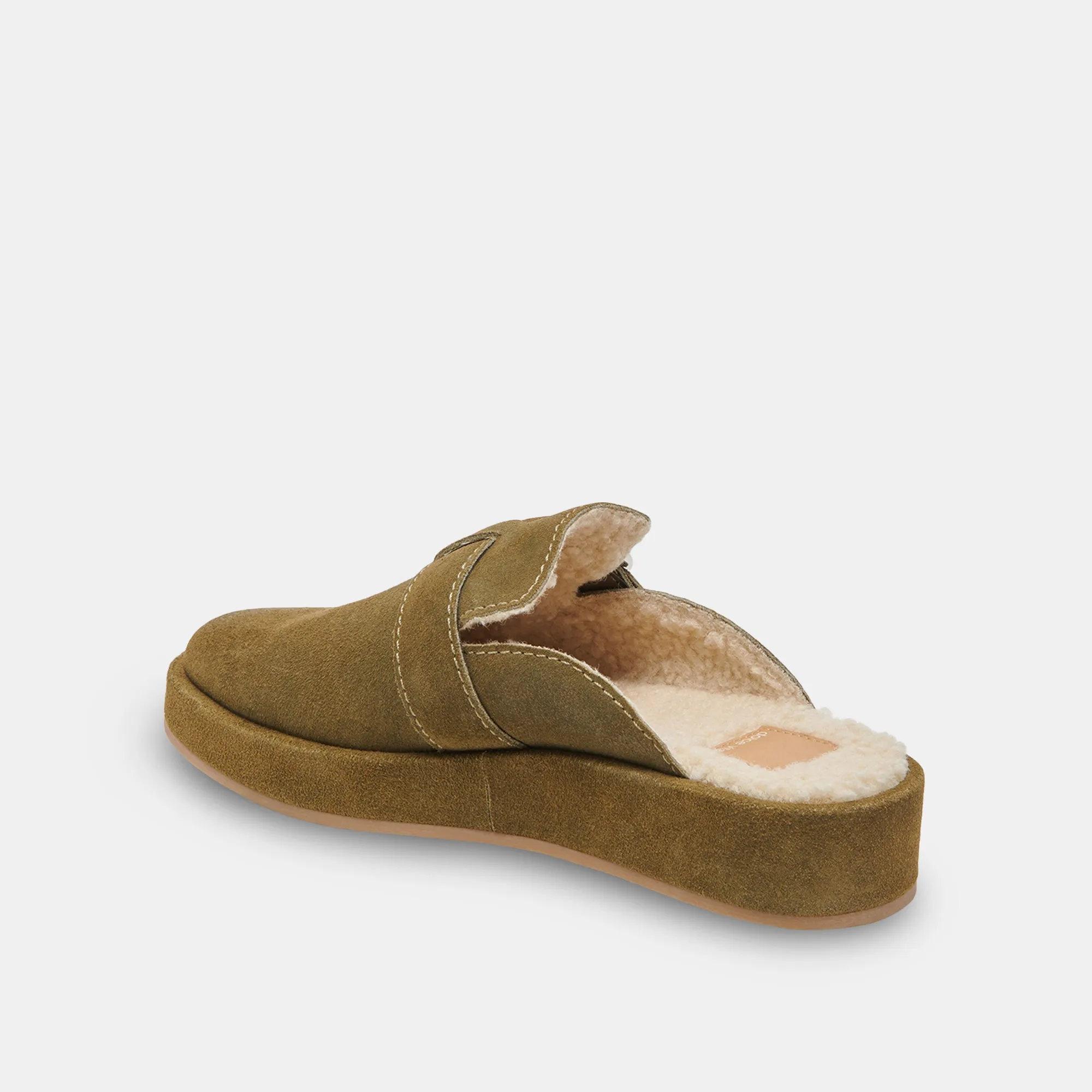 ASTOR PLUSH FLATS OLIVE SUEDE