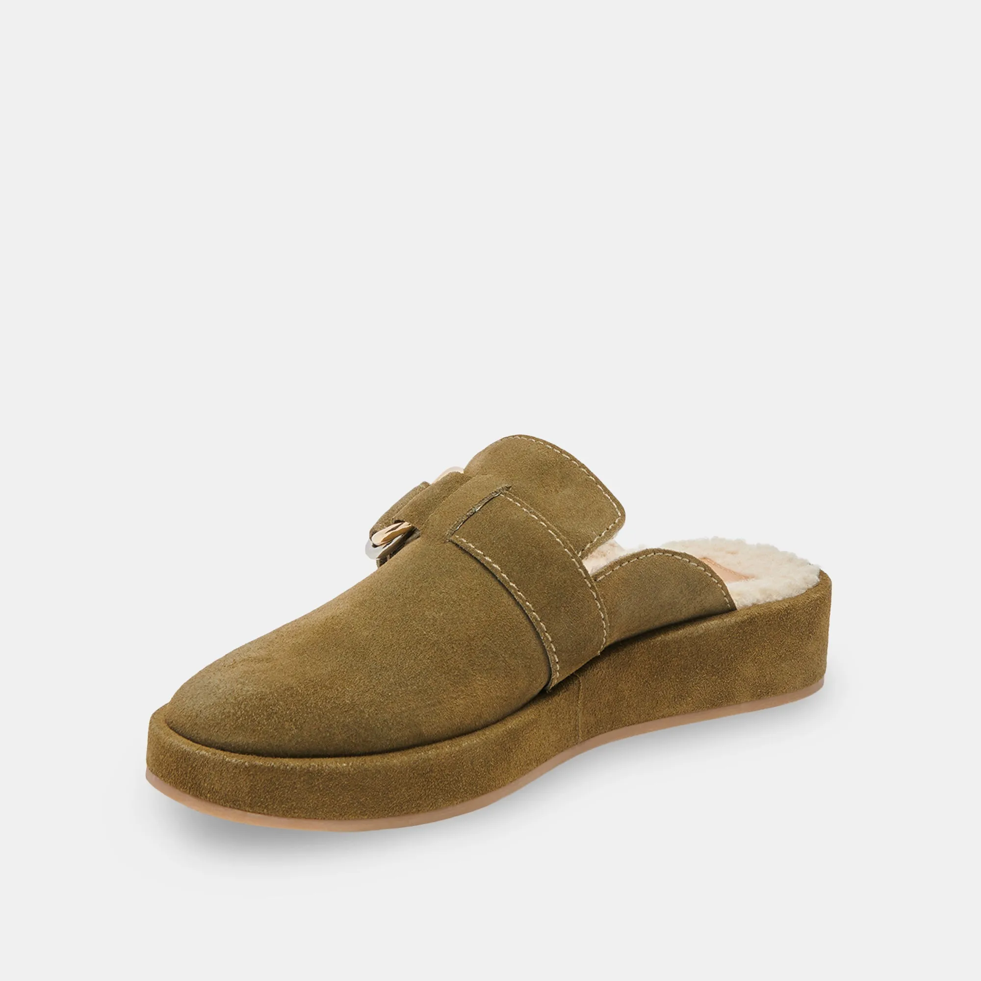 ASTOR PLUSH FLATS OLIVE SUEDE