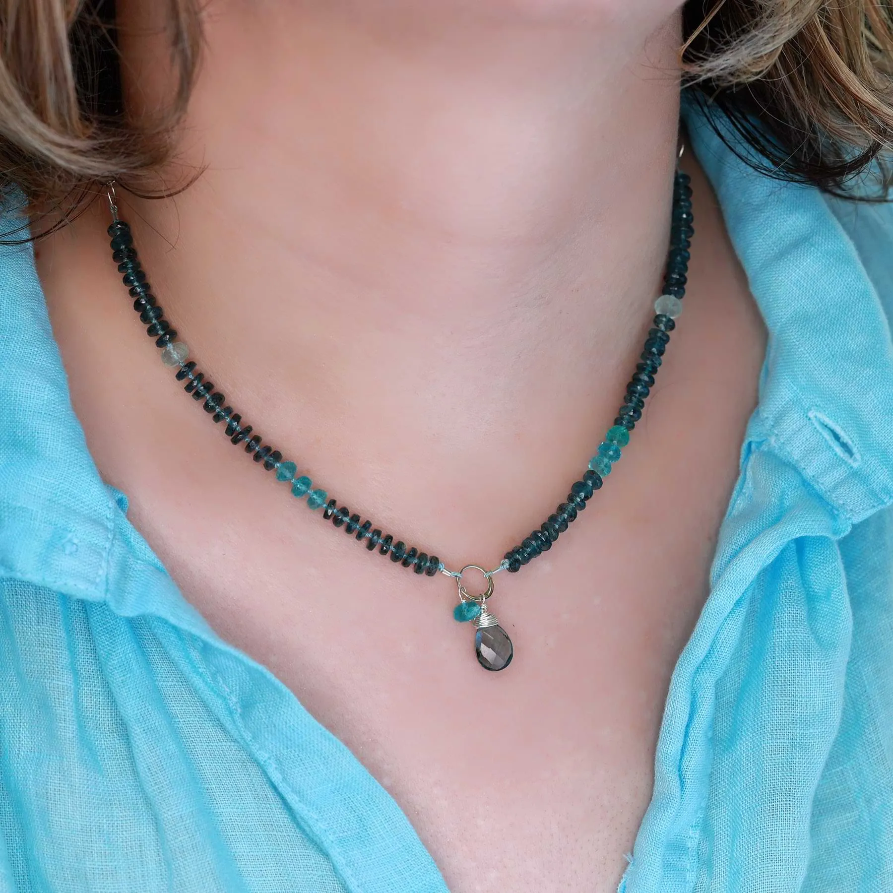 Azores - Navy Kyanite and Apatite Knotted Necklace