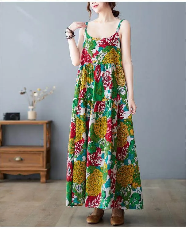 Babakud Plus Size - Summer Floral Sleeveless Cotton Dress Loose Style