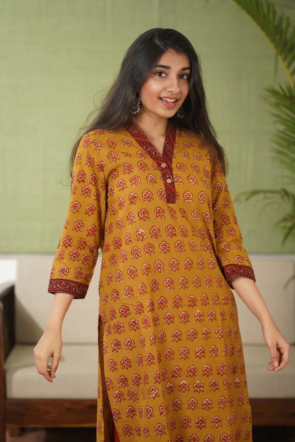 Balotra Mustard Cotton Kurta