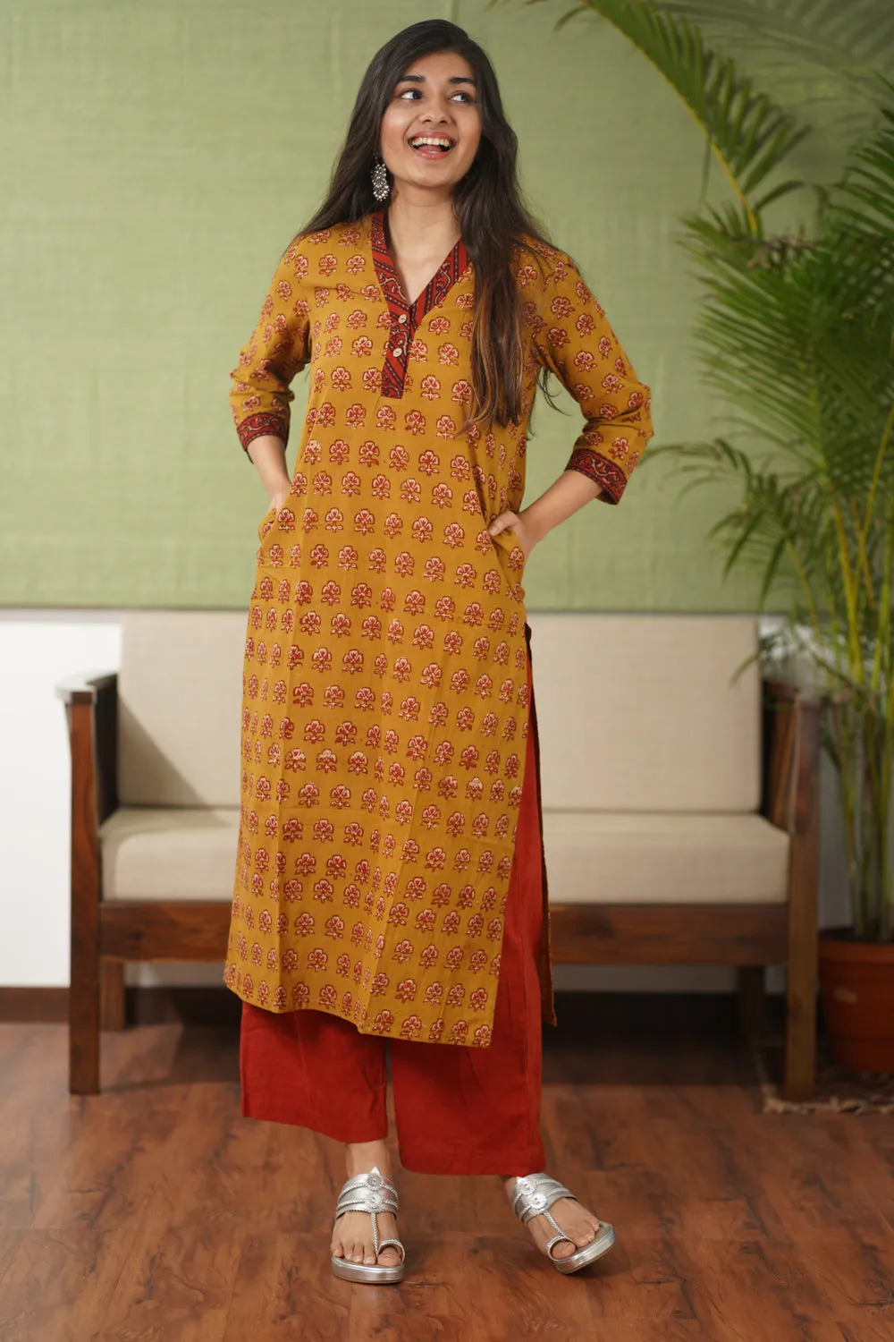 Balotra Mustard Cotton Kurta