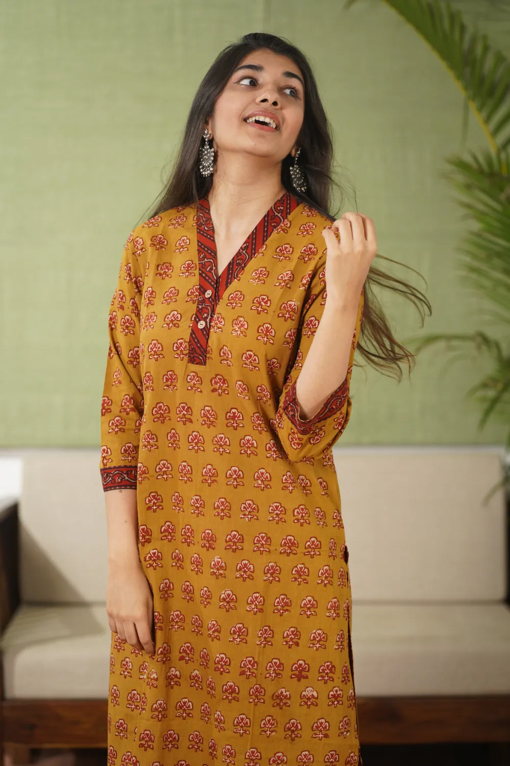 Balotra Mustard Cotton Kurta