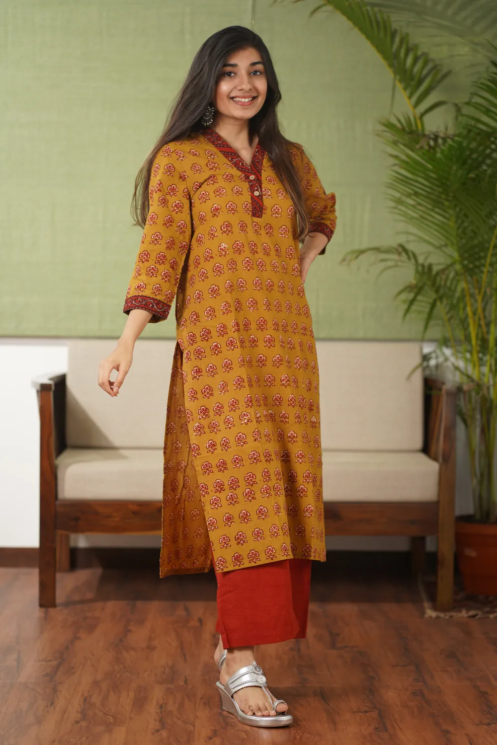 Balotra Mustard Cotton Kurta