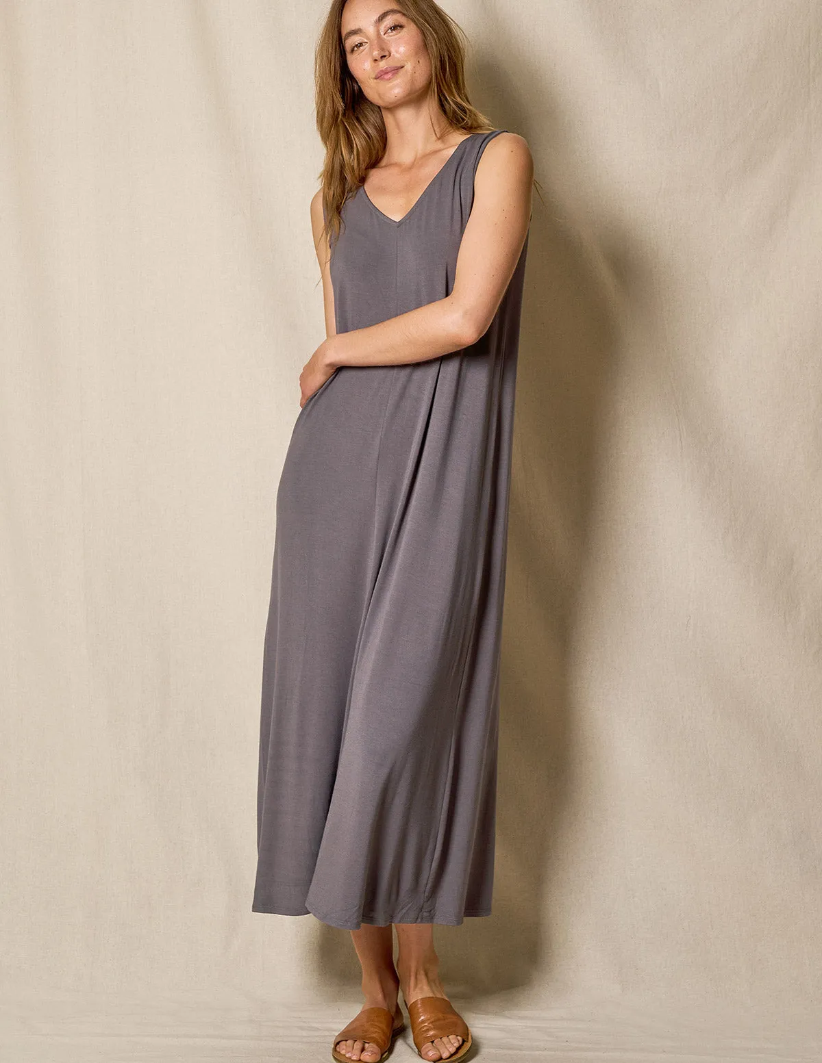 Bamboo A-Line Tank Dress - Grey