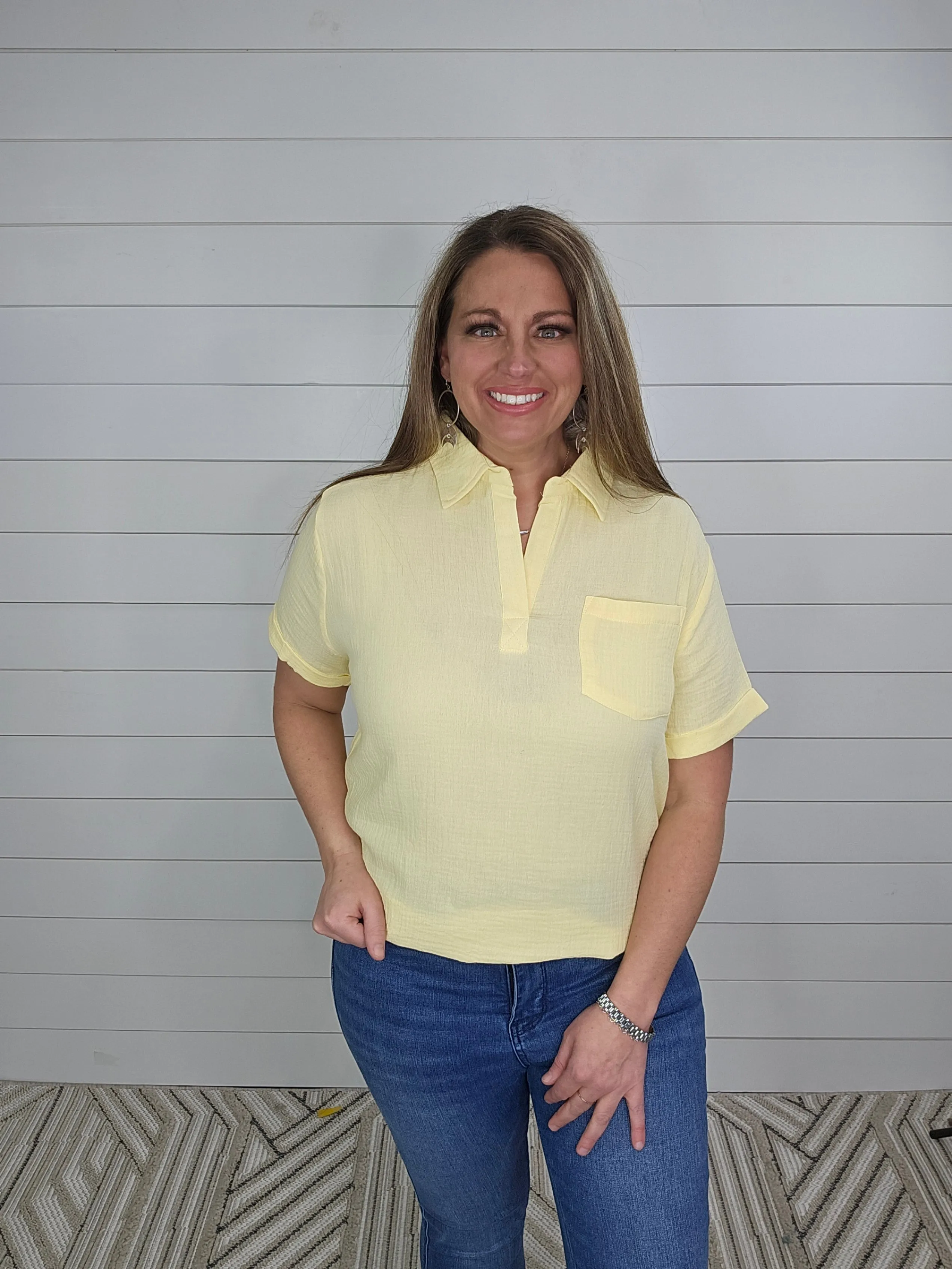 BANANA COTTON GUAZE POCKET TOP