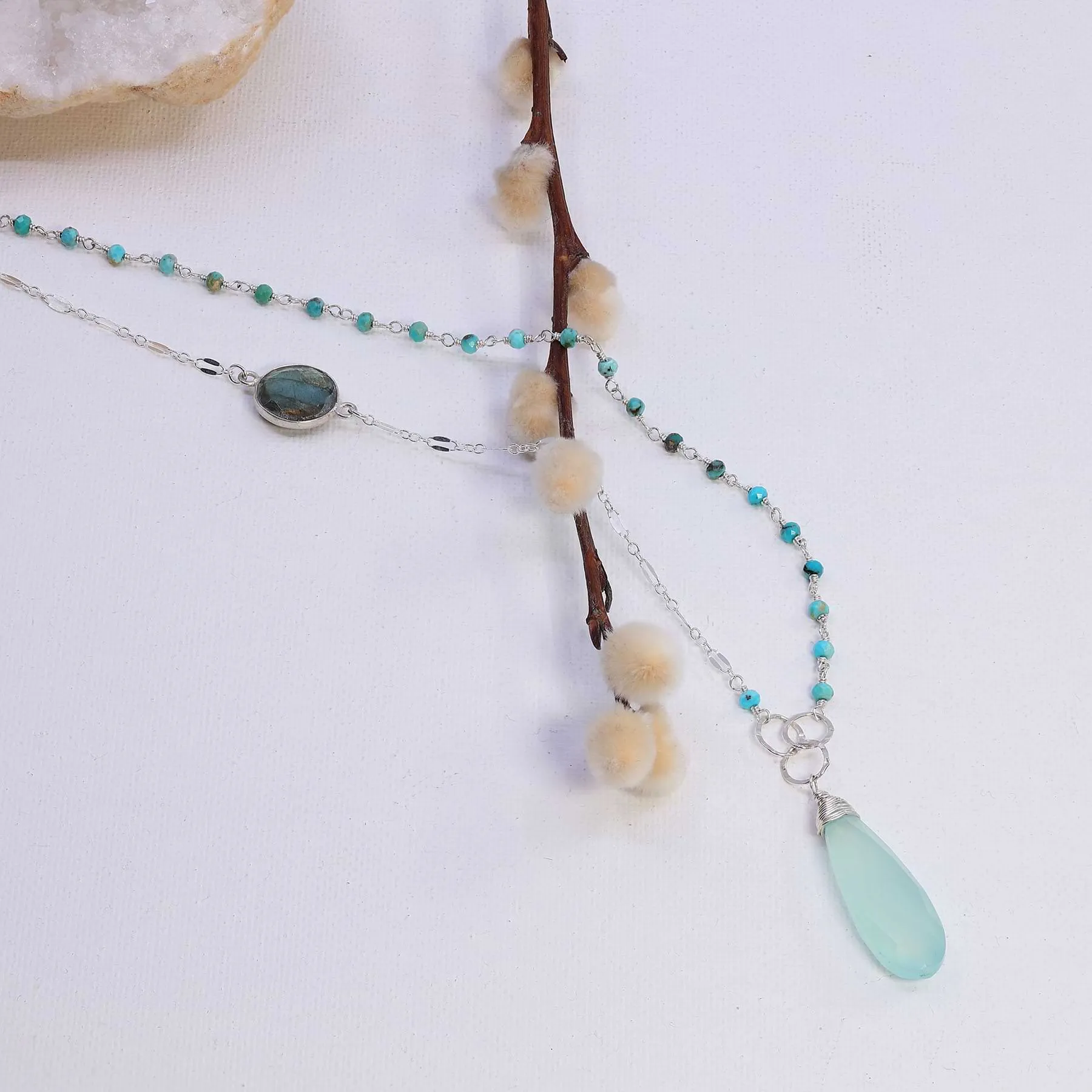 Beach Walk - Turquoise Labradorite Chalcedony Silver Necklace