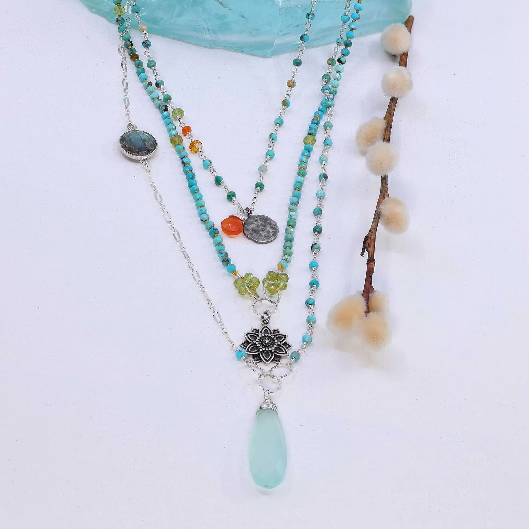 Beach Walk - Turquoise Labradorite Chalcedony Silver Necklace