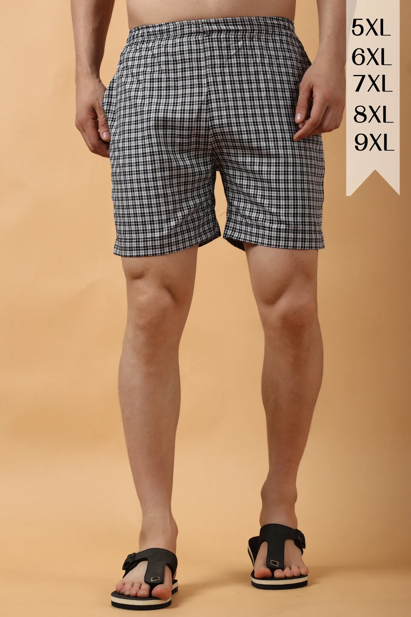 Black Grid Printed Cotton Shorts