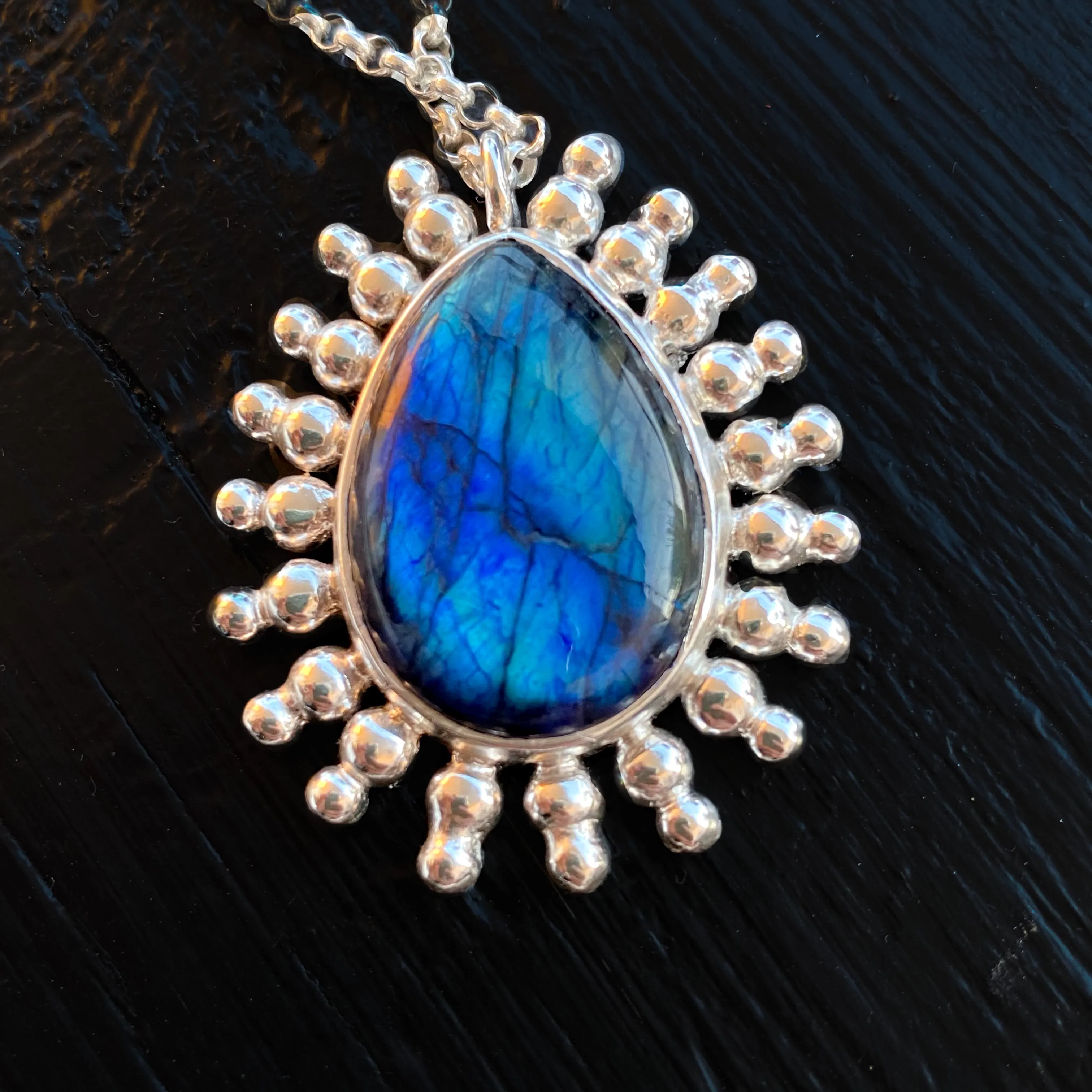 Blue Labradorite Pendant Sterling Silver