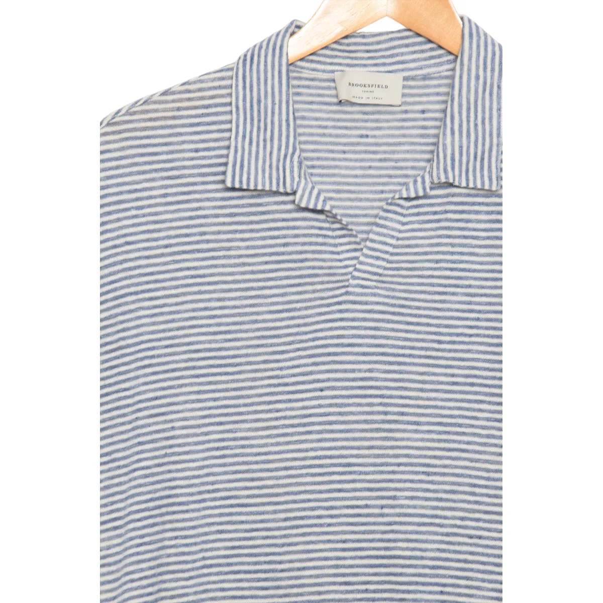 Brooksfield Polo striped linen blend azzurro/latte