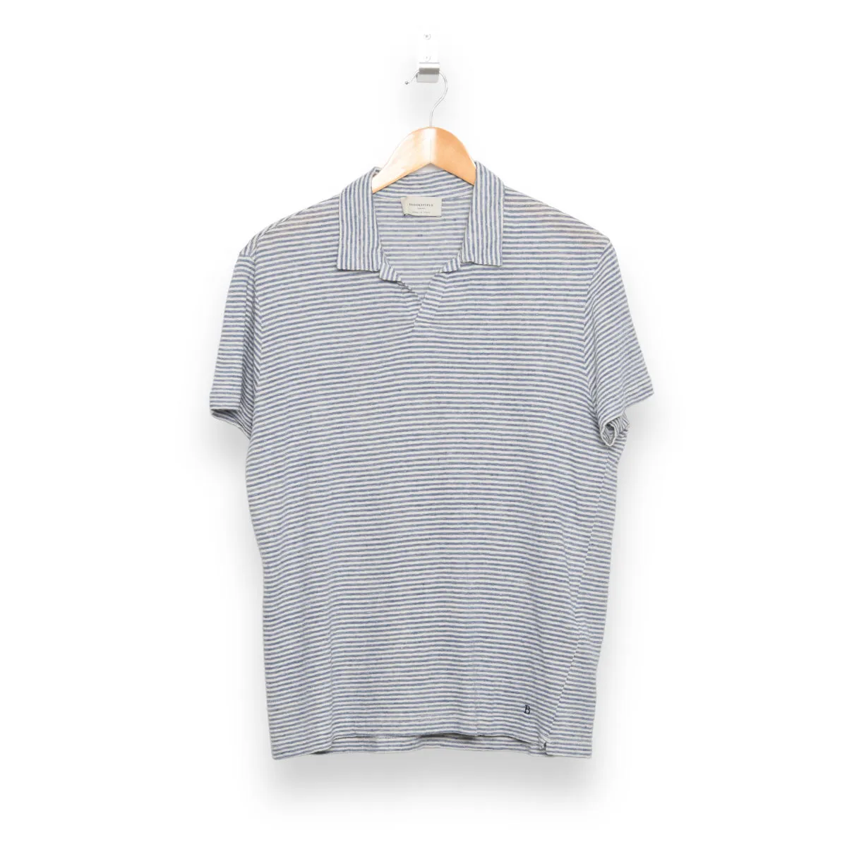 Brooksfield Polo striped linen blend azzurro/latte