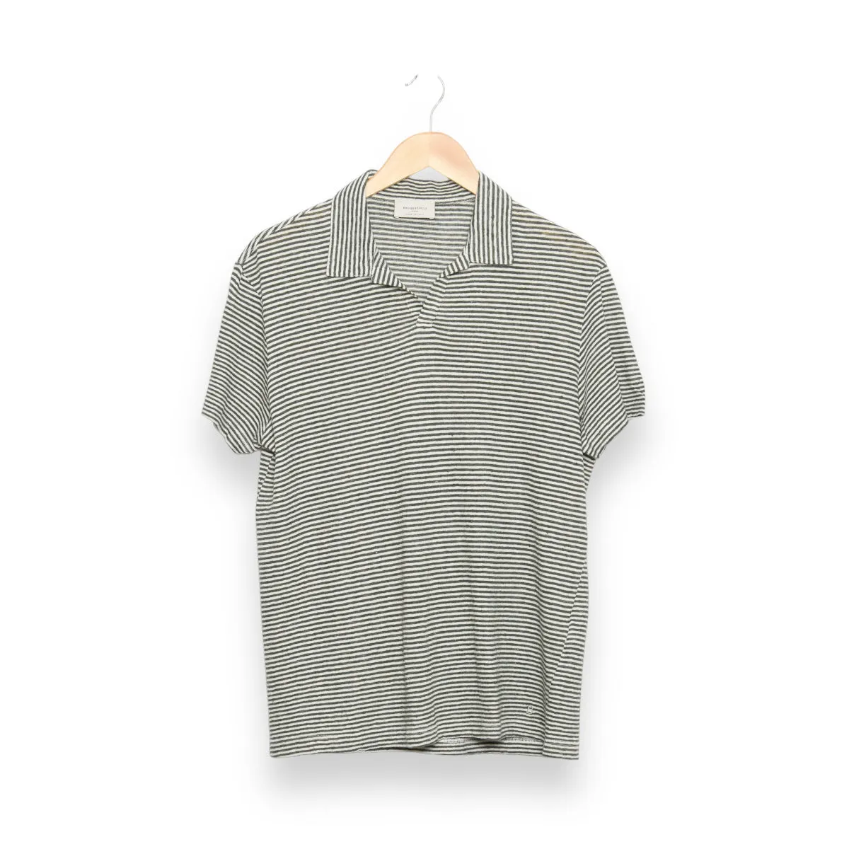 Brooksfield Polo striped linen blend militare/latte