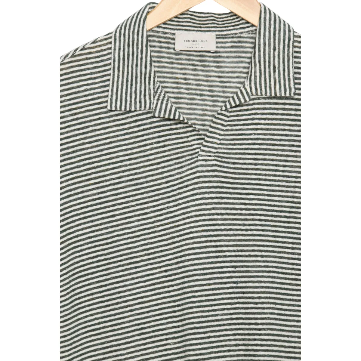 Brooksfield Polo striped linen blend militare/latte