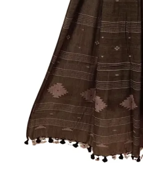 Brown cotton handwoven jamdani dupatta