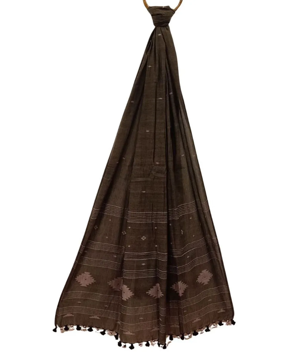 Brown cotton handwoven jamdani dupatta