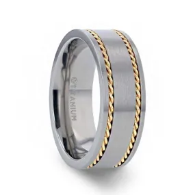 Brushed Titanium Band with Yellow Gold Braided Inly