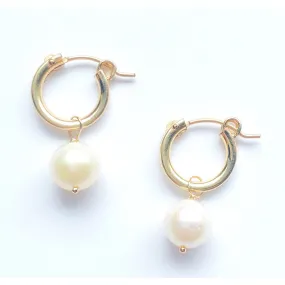 Classic gold hoops with pearl