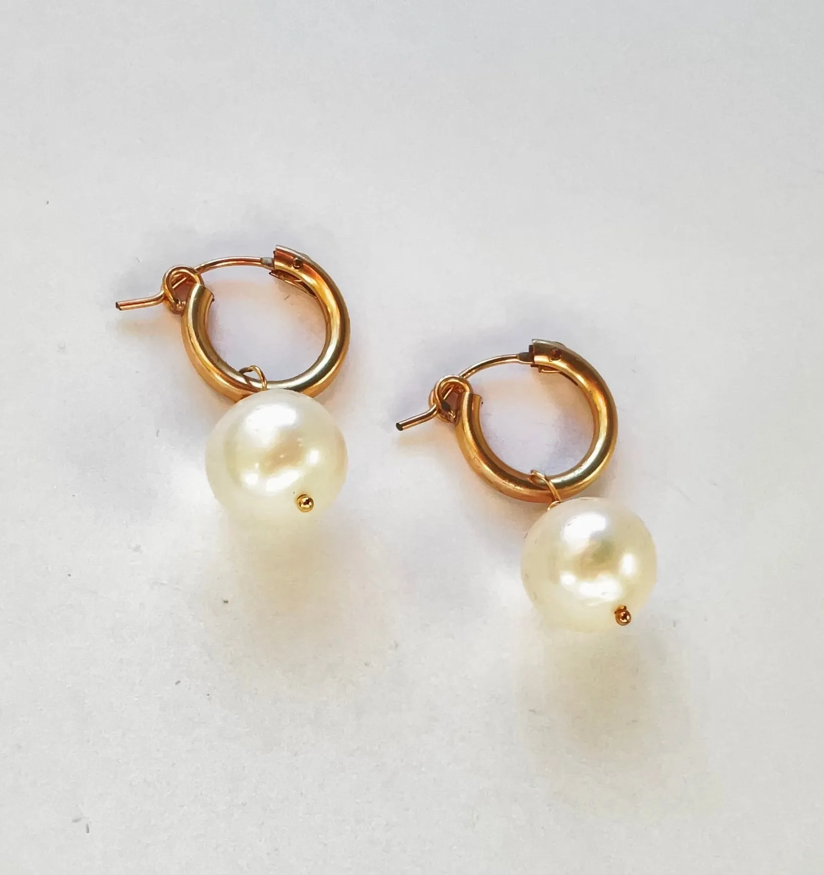 Classic gold hoops with pearl