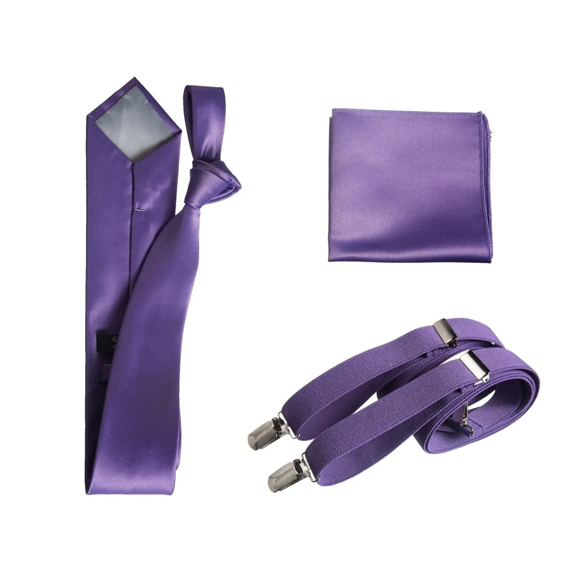 Classic Windsor Self Tie Necktie Suspenders and Pocket Square