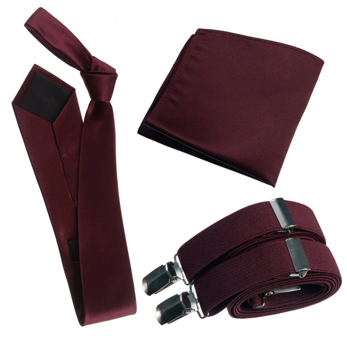 Classic Windsor Self Tie Necktie Suspenders and Pocket Square