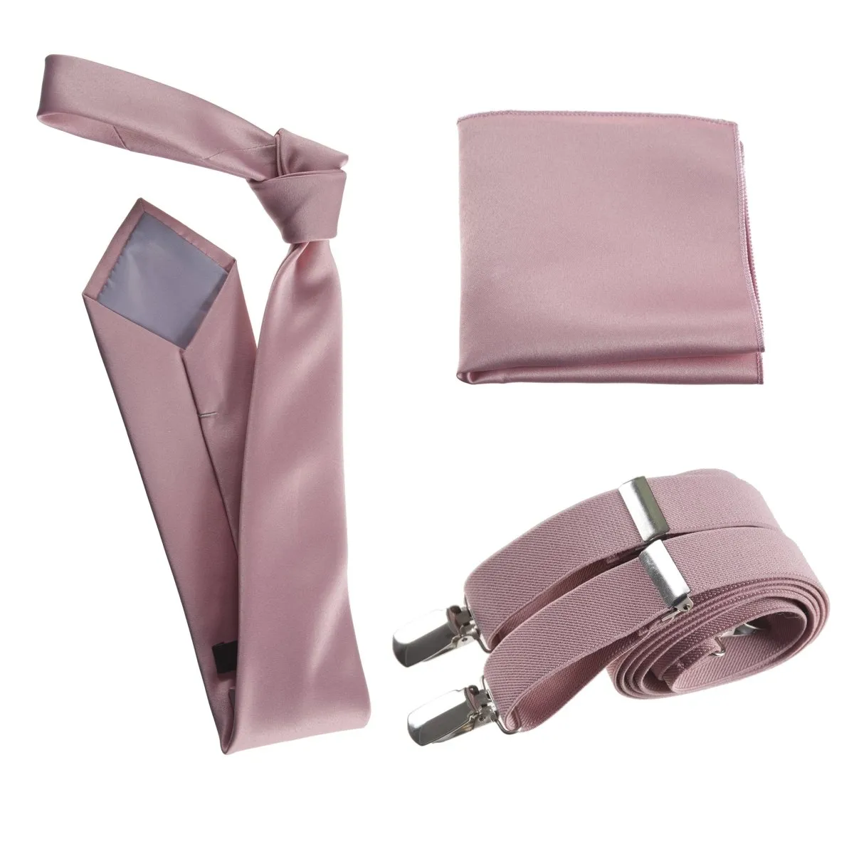 Classic Windsor Self Tie Necktie Suspenders and Pocket Square