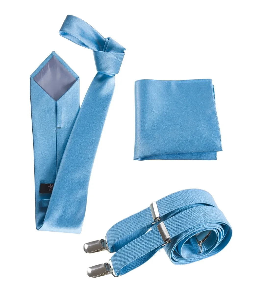 Classic Windsor Self Tie Necktie Suspenders and Pocket Square