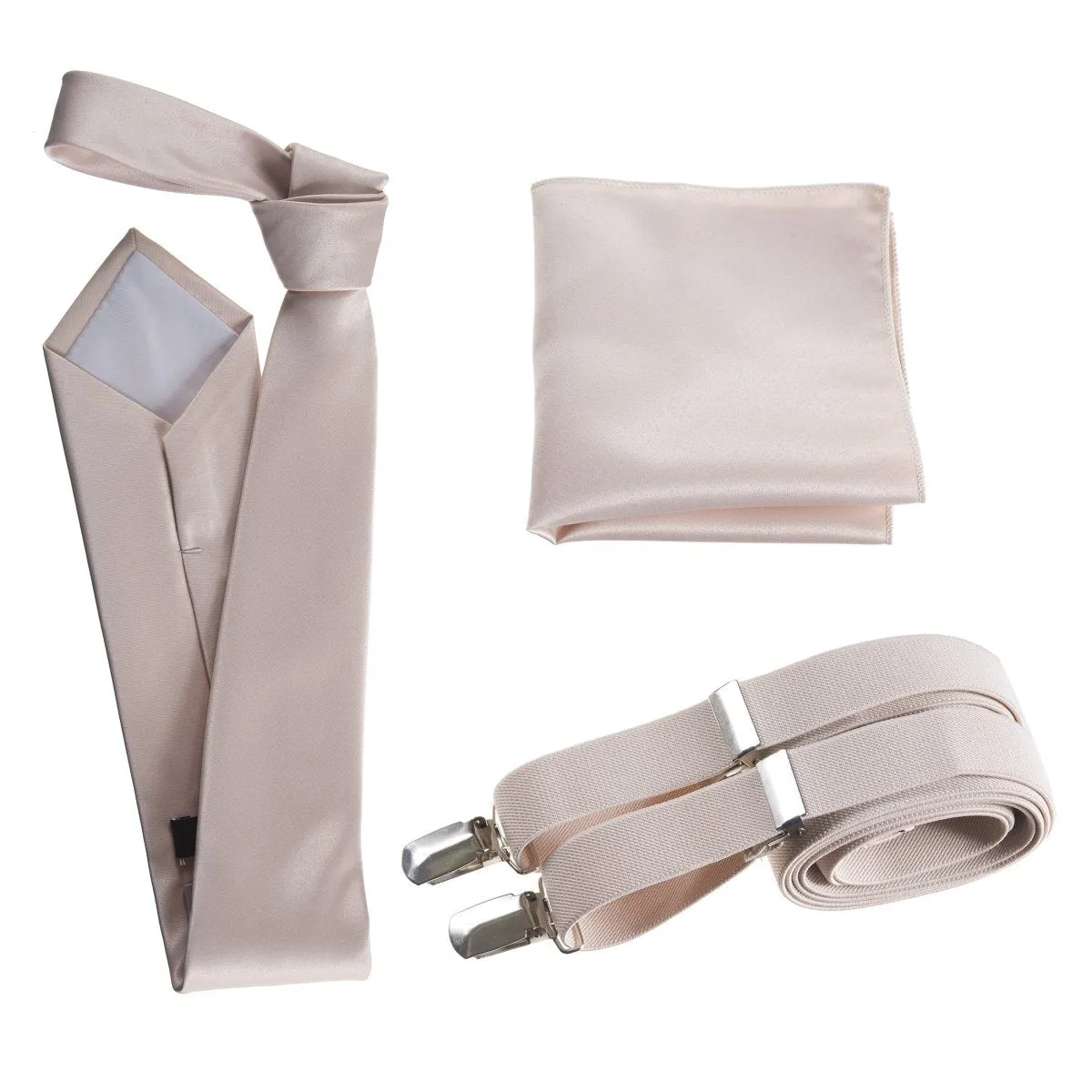 Classic Windsor Self Tie Necktie Suspenders and Pocket Square