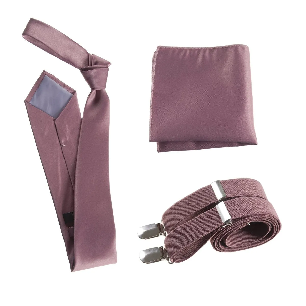 Classic Windsor Self Tie Necktie Suspenders and Pocket Square